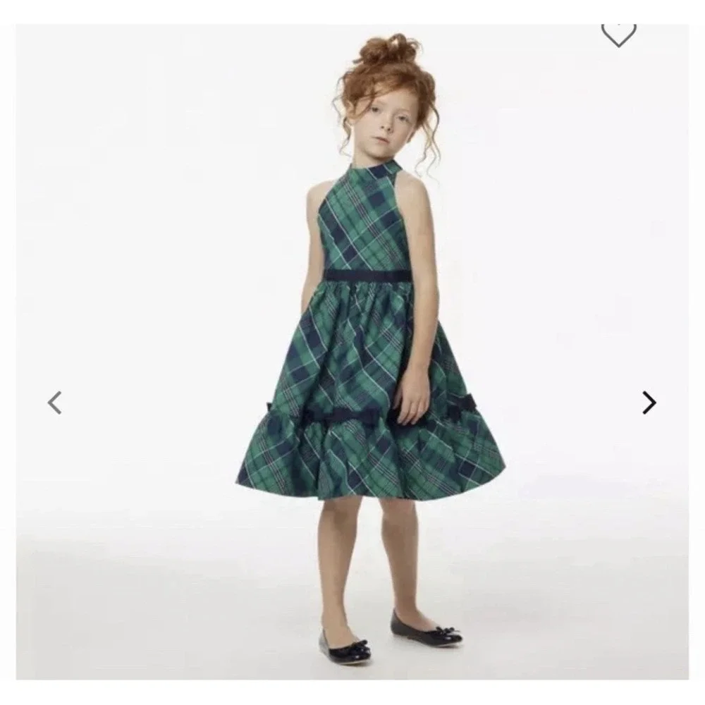 Janie And Jack Green Tartan Plaid Tulle Party Dress Holiday Ruffled Tiered Sz 5